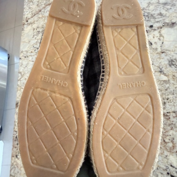 CHANEL Black and Gray Plaid Espadrilles